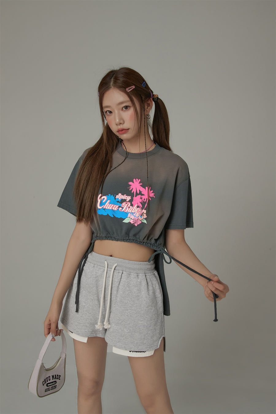 CHUU Chuu Babe Tropical Printed Design Strings Cropped T-Shirt