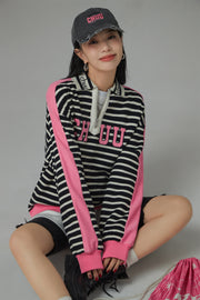 I Like You Half Zip-Up Color Stripe Sweatshirt