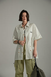 Striped Loose-Fit Button Up Shirt