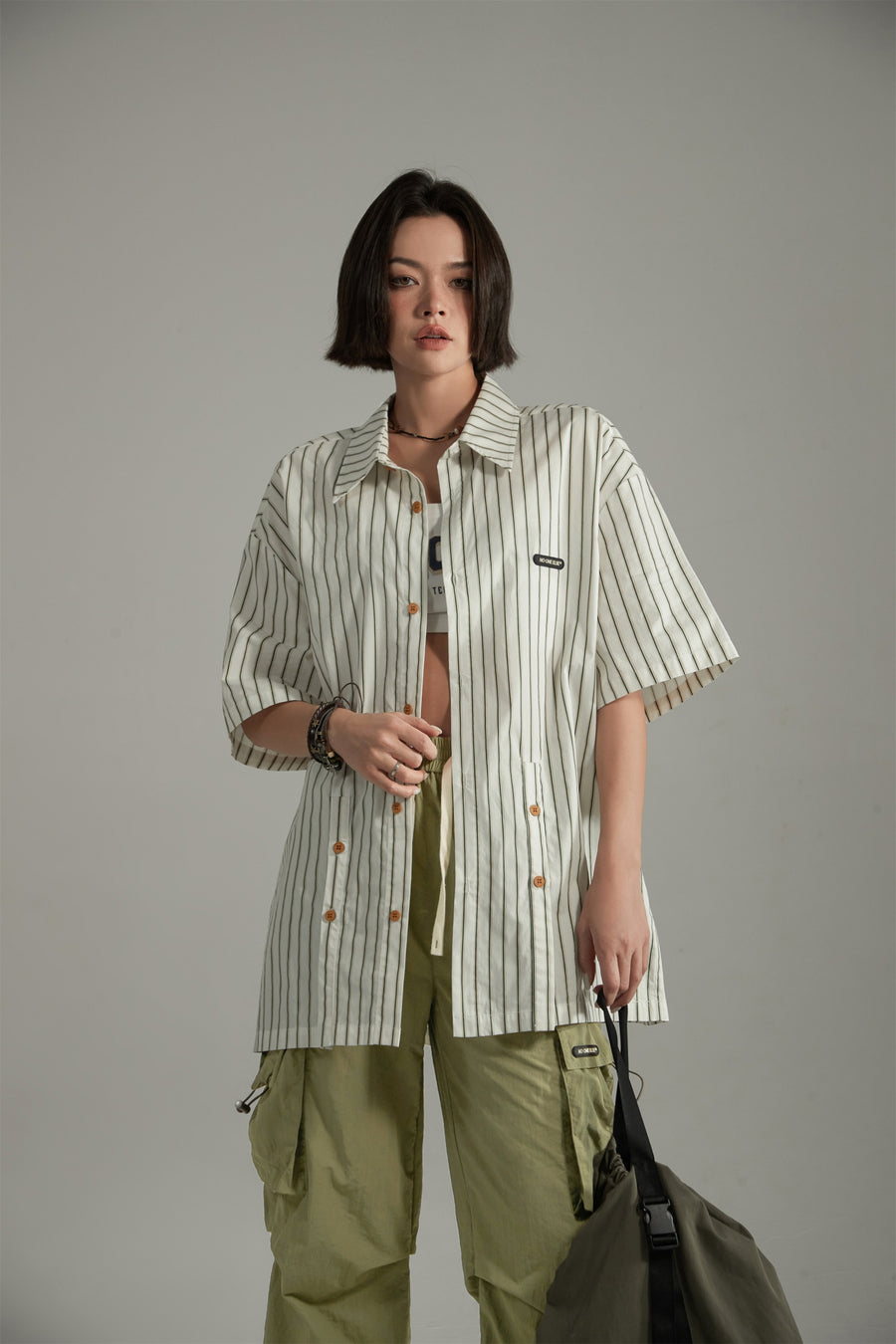 CHUU Striped Loose-Fit Button Up Shirt