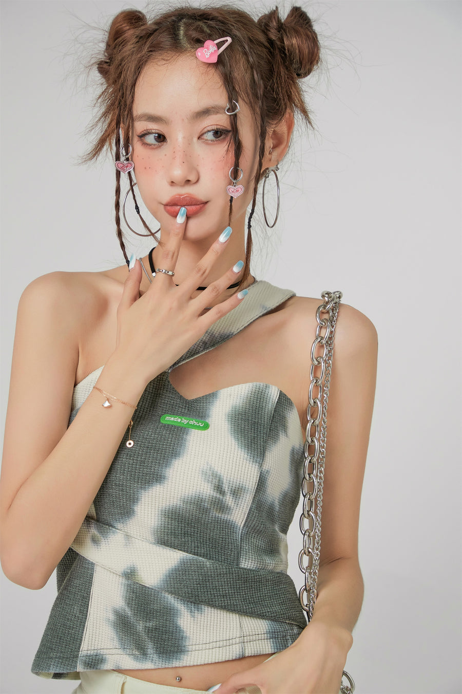 CHUU Tie-Dye Cross Strap Off-Shoulder Top