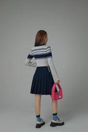 Chuu Baby Open Collar Cropped Knit T-Shirt