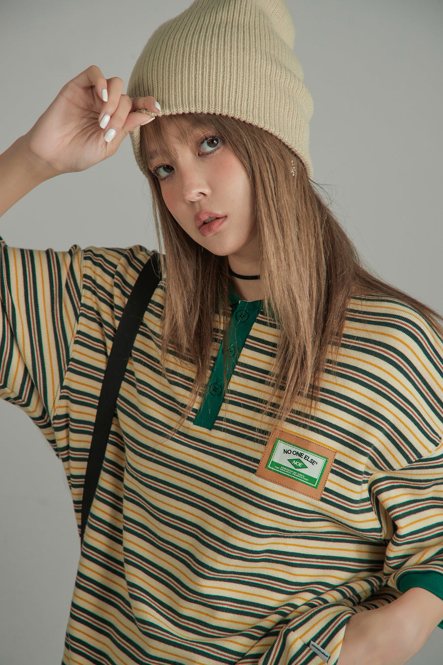 CHUU Striped Polo Neck T-Shirt