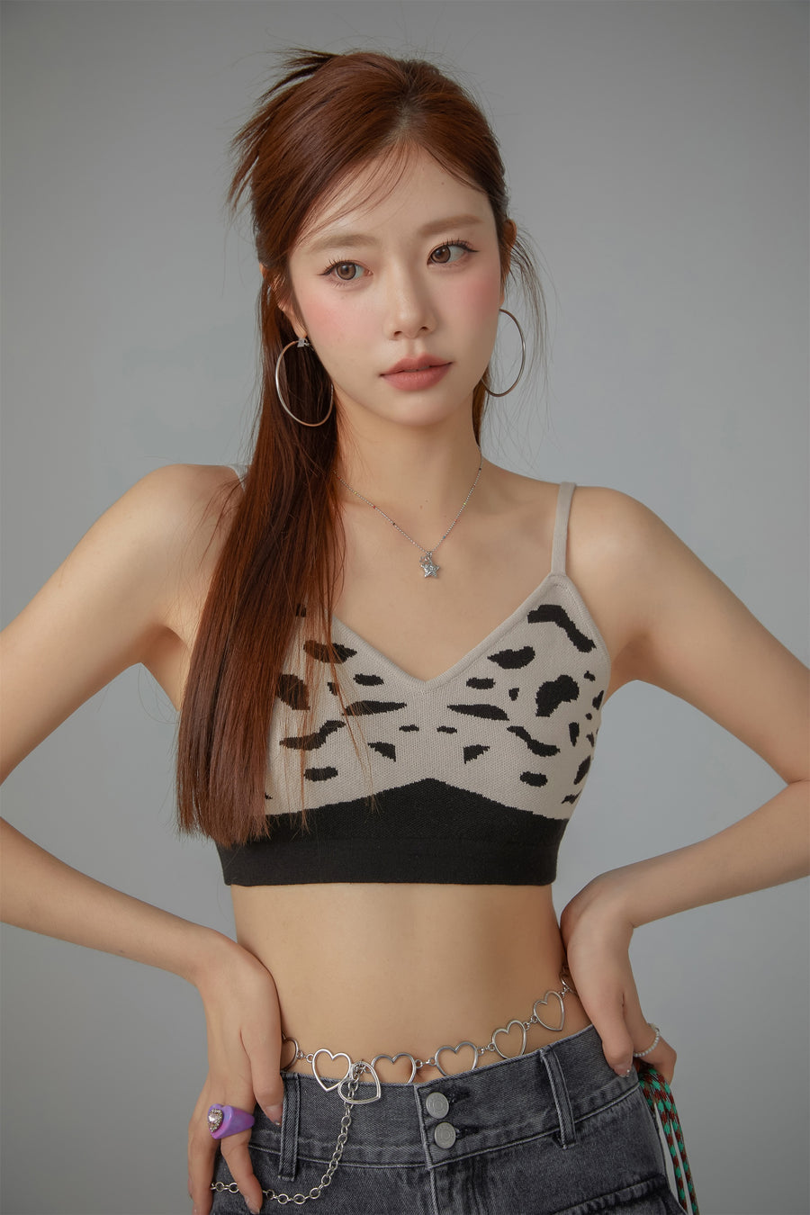 CHUU Printed Sleeveless Knit Bralette Top