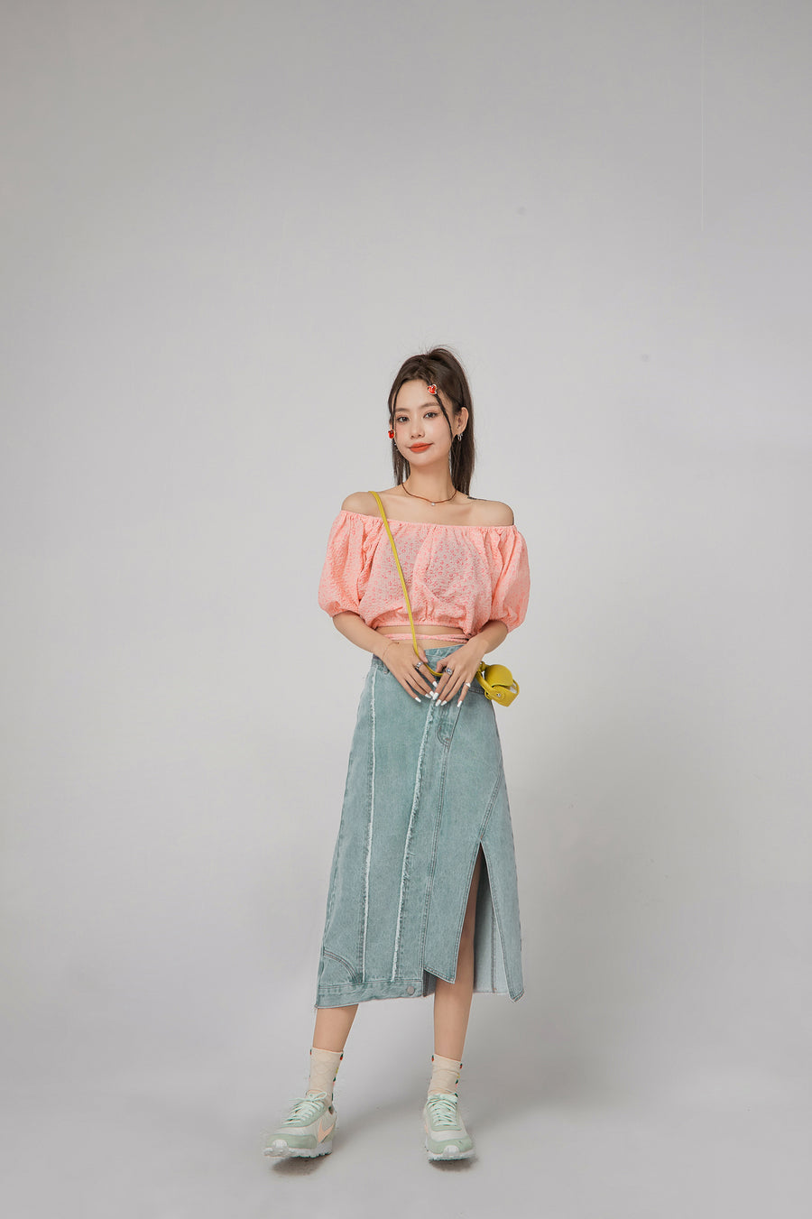 CHUU Leo Flowers Off-Shoulder Wrap Blouse