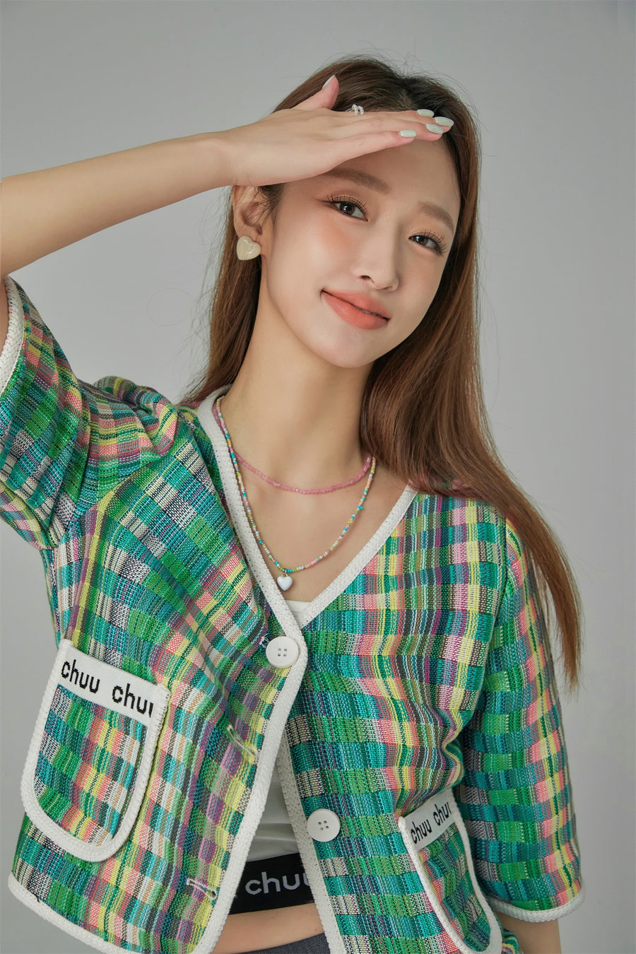 CHUU Rainbow Checked Tweed Jacket