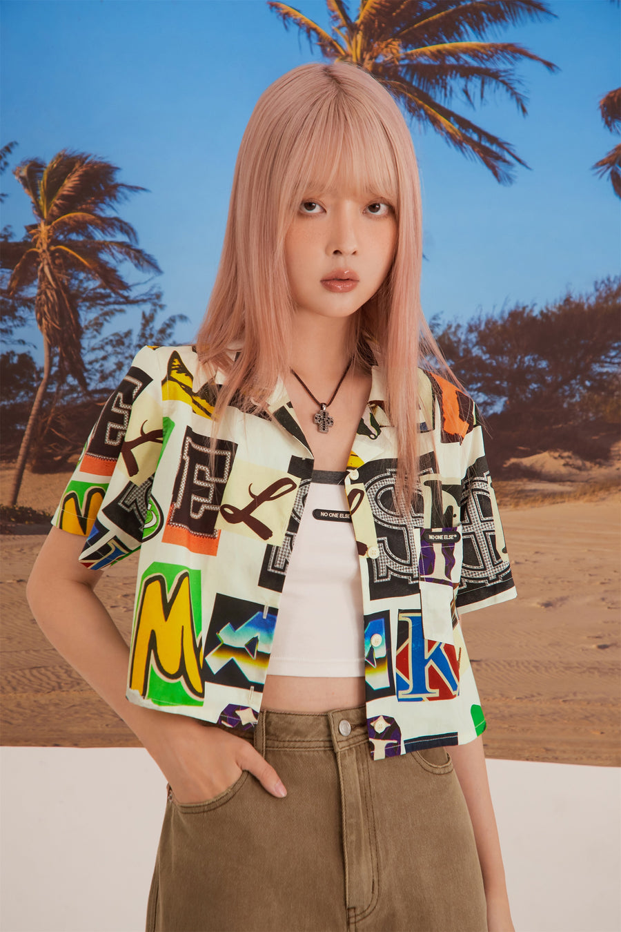 CHUU Alphabet Collage Crop Shirt