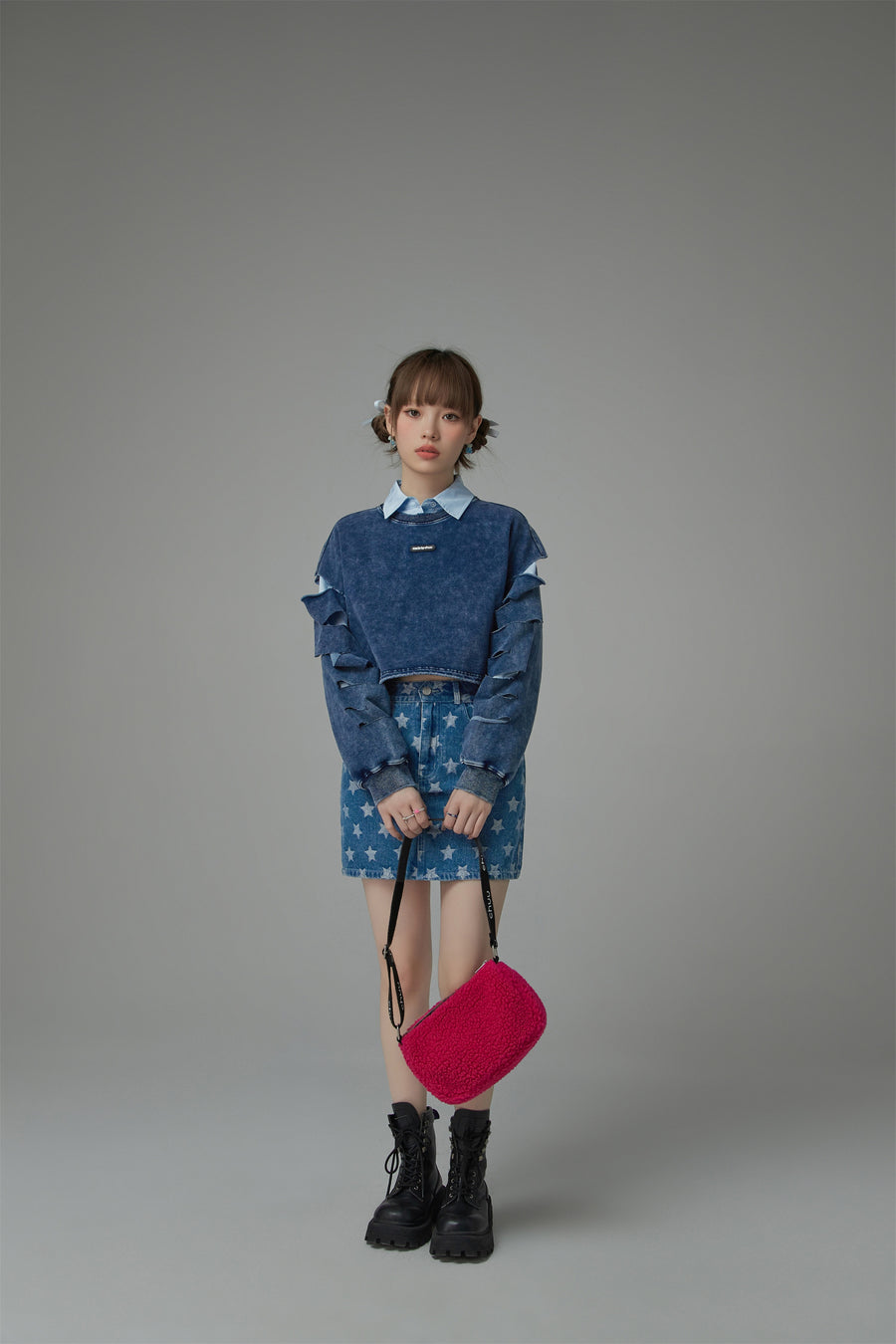 CHUU Star Denim Mini Skirt