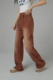 Brown Gradient Denim Wide Pants