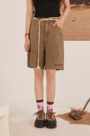 Raw Hem Wide Bermuda Shorts