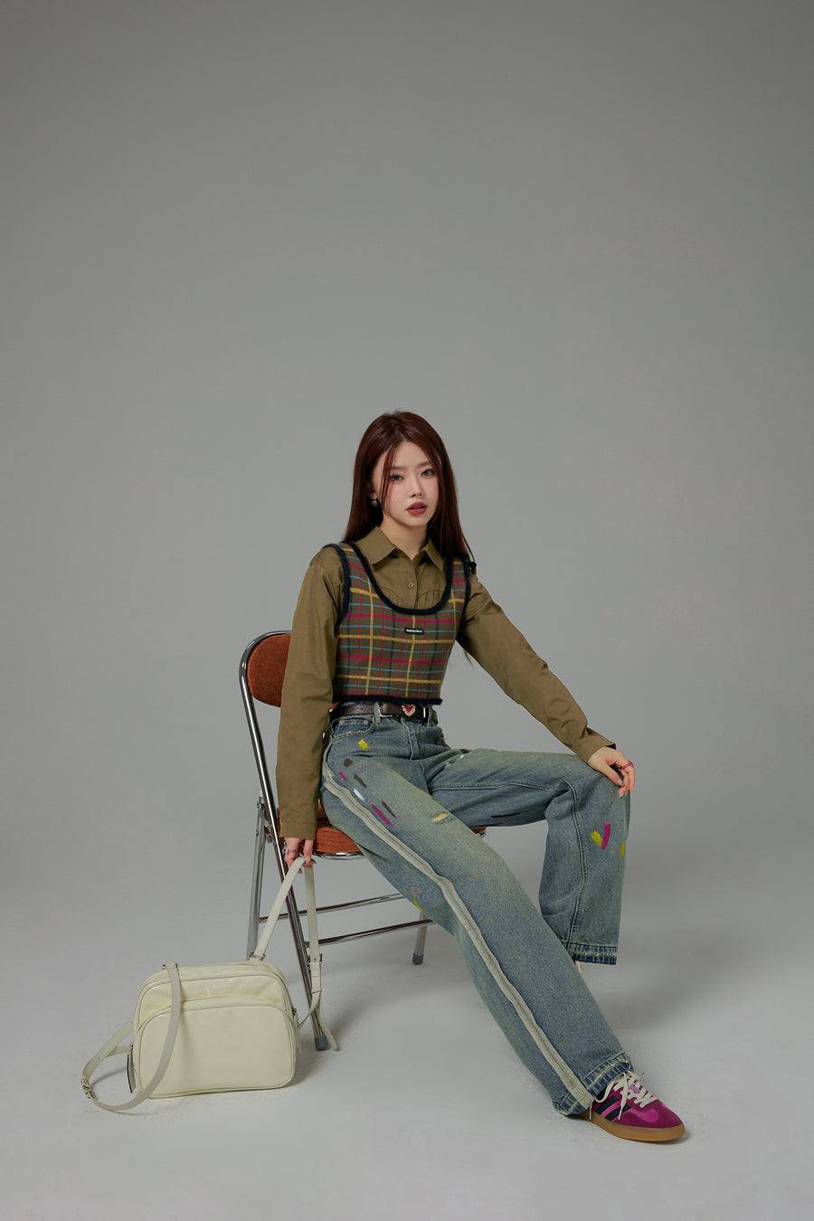 CHUU Paint Streaks Straight Wide Denim Pants