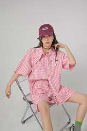 Gingham Check Maxi Collar Shirt