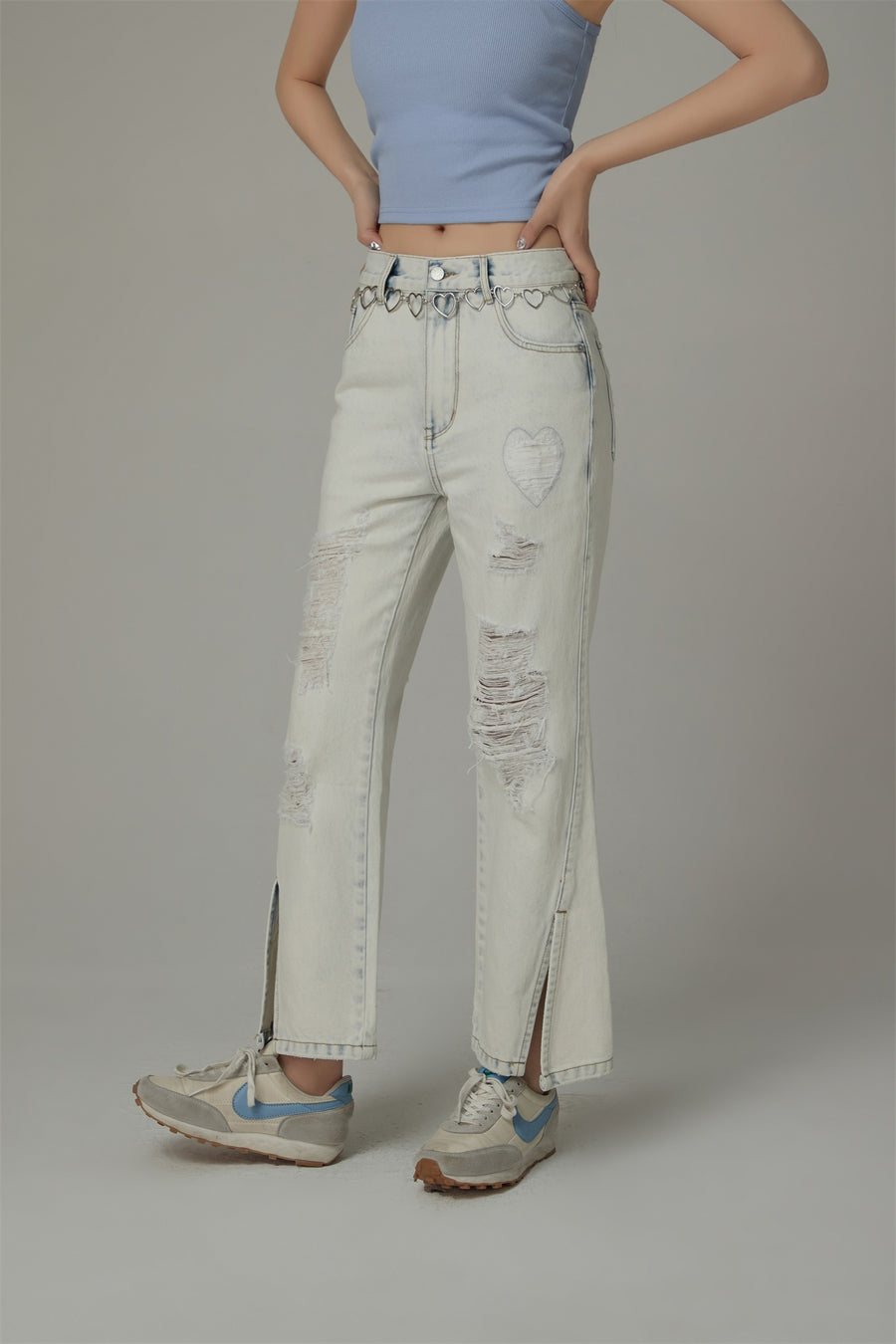 CHUU Distressed Slit Bootcut Denim Jeans