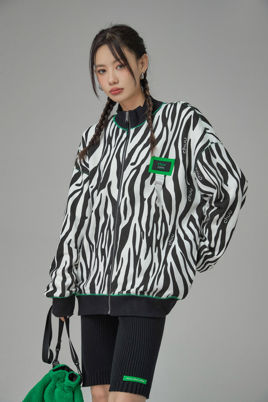 CHUU I Know Who I Am Zebra Bomber Jacket