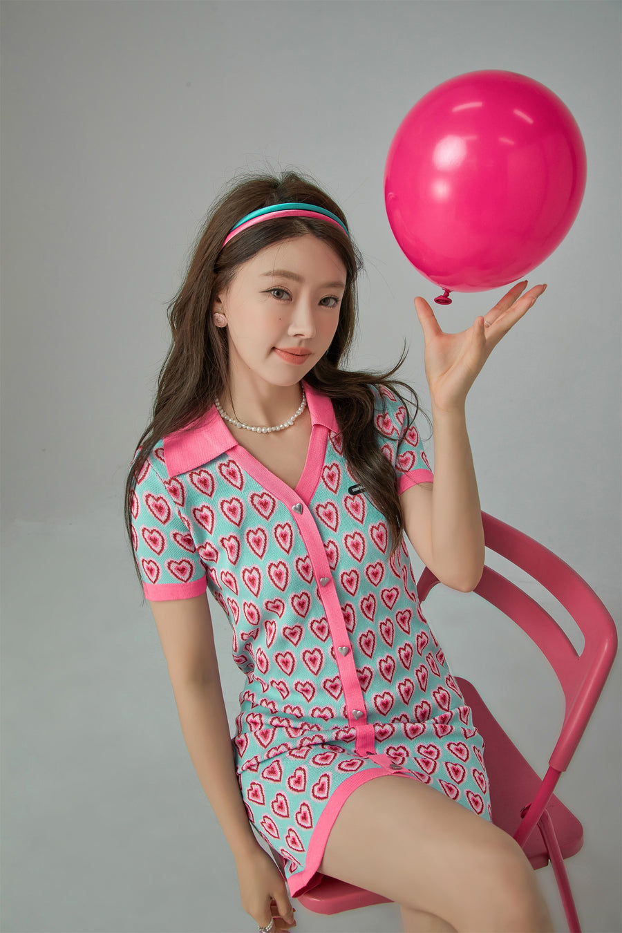 CHUU Hearts Buttoned Knit Mini Dress