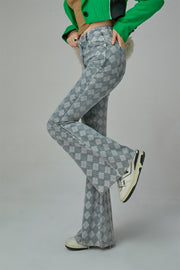 High Waist Argyle Pattern Bootcut Jeans