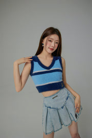 Truly Connect Striped V-Neck Furry Vest