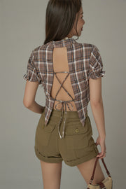 Eyelet Back Cut Out Check Shirt