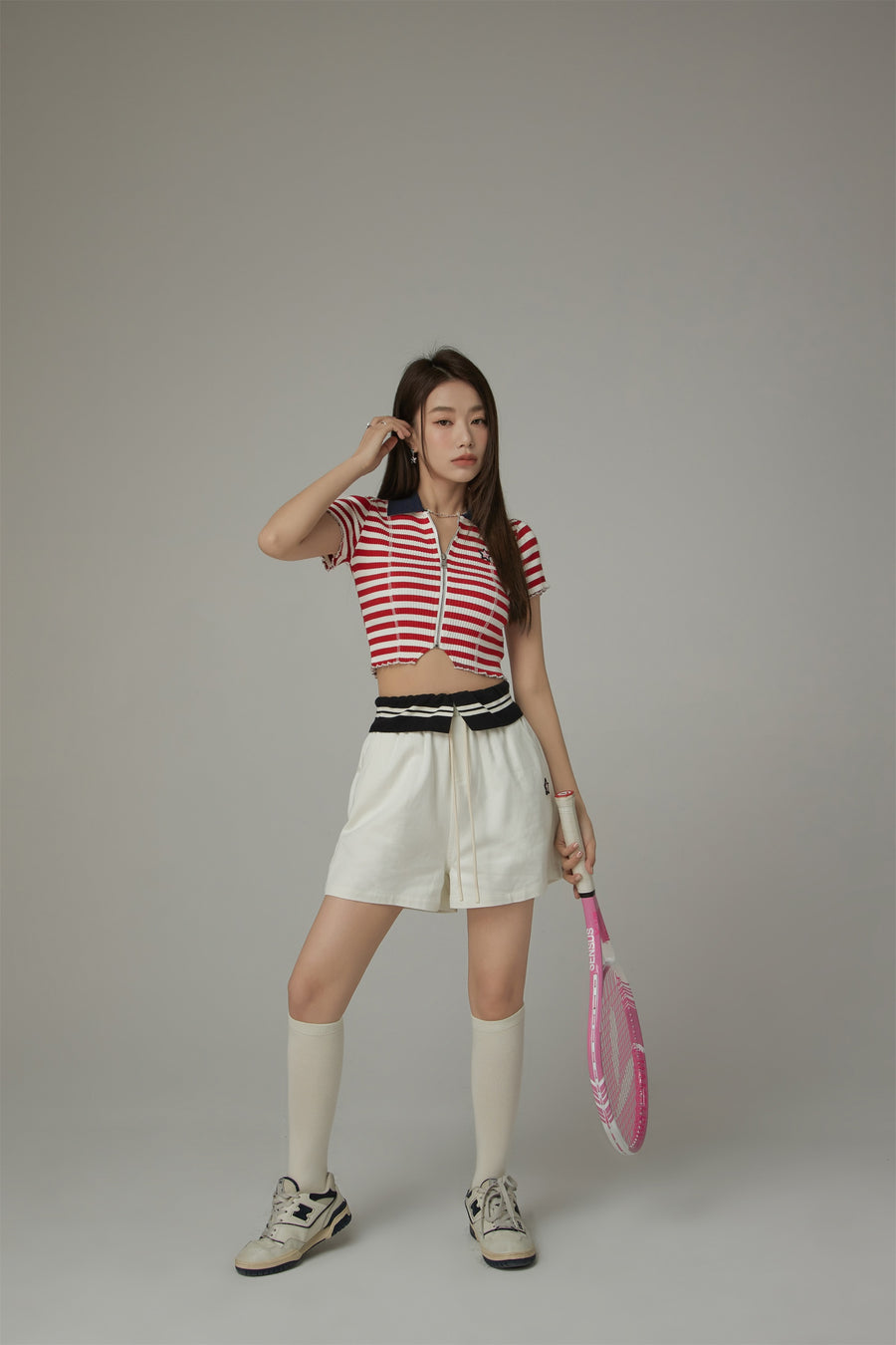 CHUU Striped Zip-Up T-Shirt