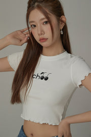 Chuu Cherry Lettuce Hem Cropped Top