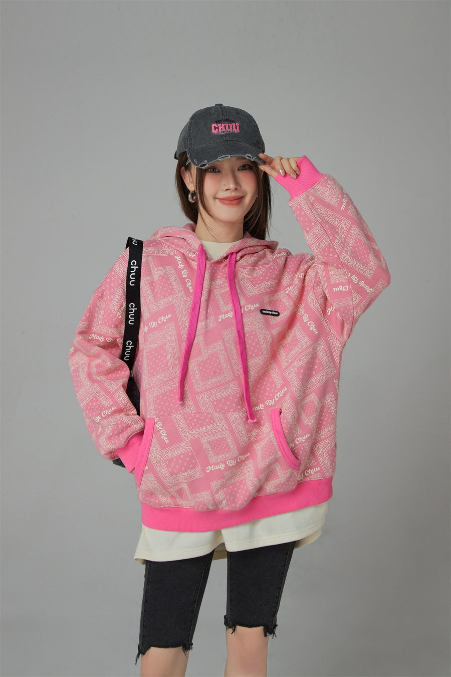 CHUU Paisley Squares Pocket Hoodie Sweatshirt