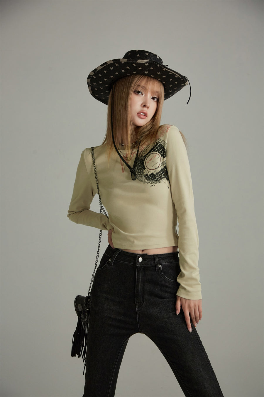 CHUU Slim Printed Cropped T-Shirt