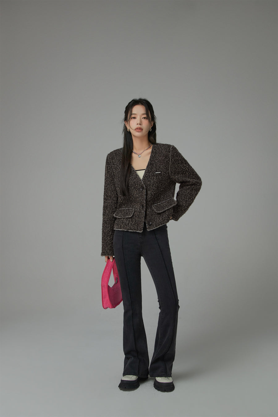 CHUU On The Moon Collarless Tweed Jacket