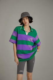 Open Collar Stripe Color T-Shirt