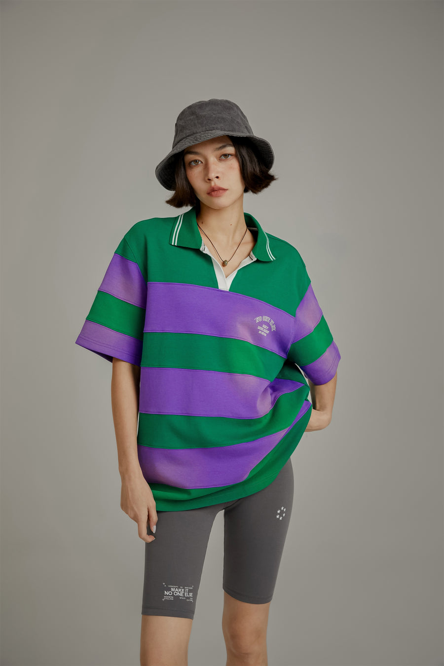 CHUU Open Collar Stripe Color T-Shirt