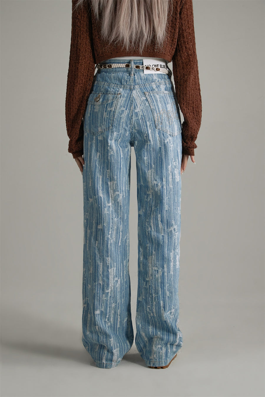 CHUU Vertical Stripes High-Waisted Straight Jeans