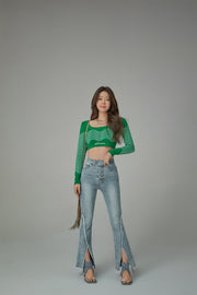 Chuu Wavy Pattern Crop Knit Sweater