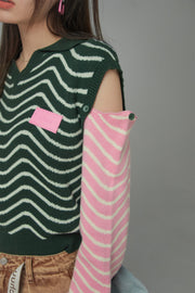 Zig-Zag Stripes Cutout Shoulders Knit Sweater