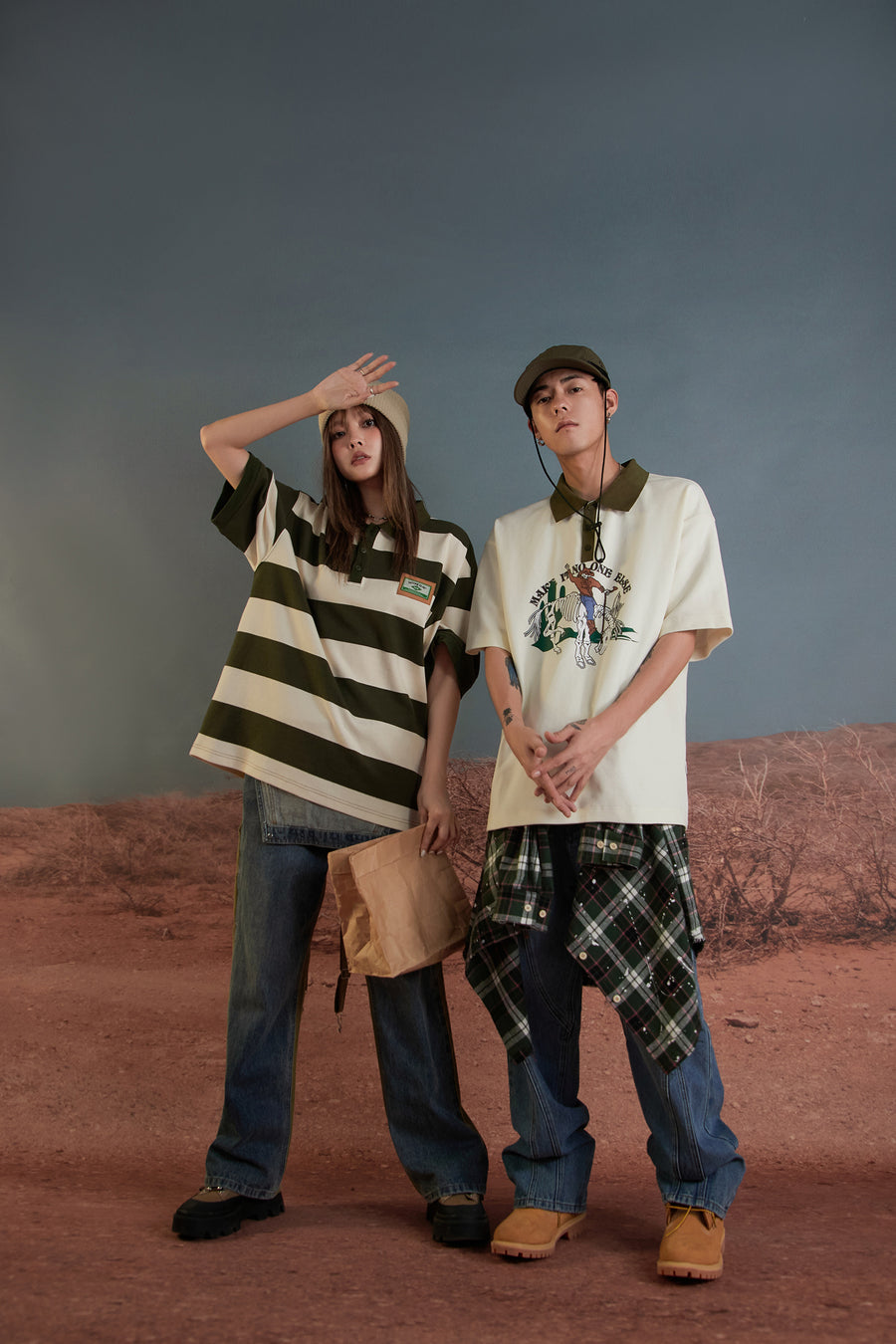 CHUU Skeleton Cowboy Polo T-Shirt