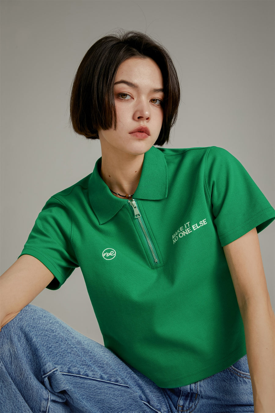 CHUU Half-Zip Cropped T-Shirt