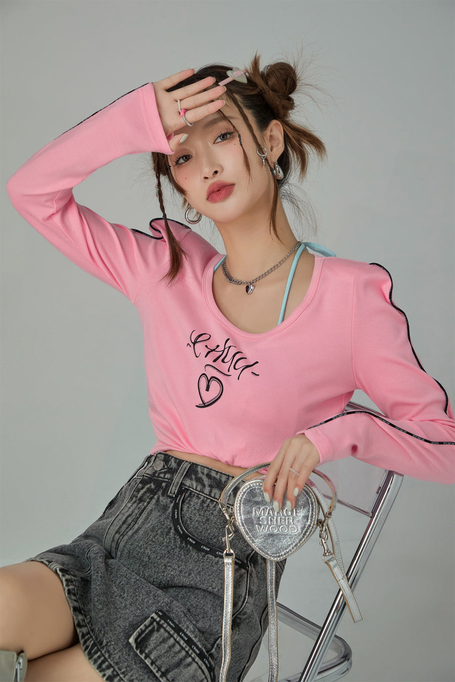 CHUU I Love Chuu Round Neck Puff Sleeve T-Shirt