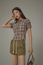 Eyelet Back Cut Out Check Shirt