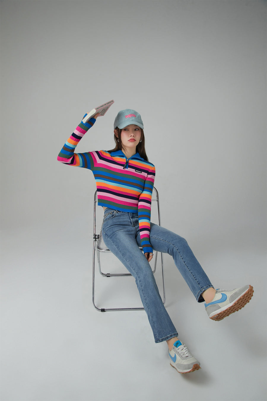 CHUU A Dose Of Happiness Rainbow Stripe Knit Top