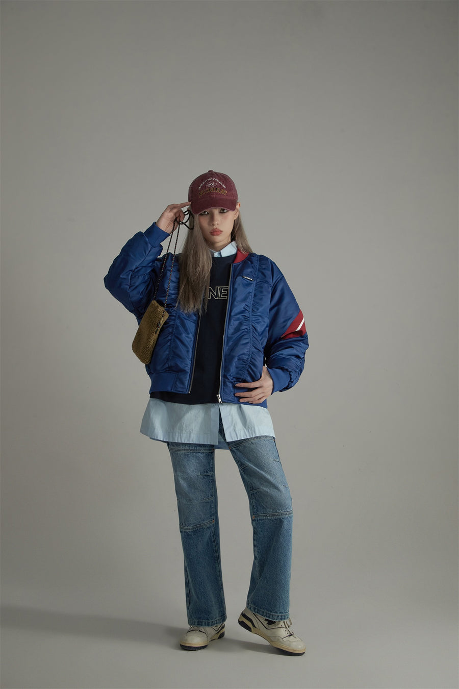 CHUU Satin Sport Bomber Jacket