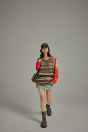 Mixed Color Blur Stripes Knit Vest