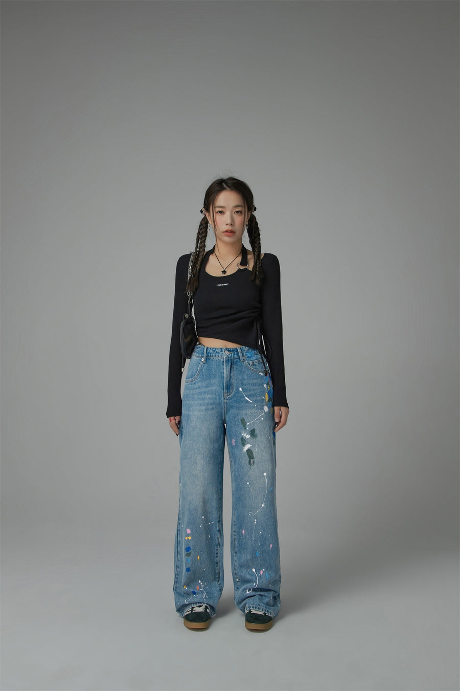 CHUU Unbalanced String Cropped T-Shirt