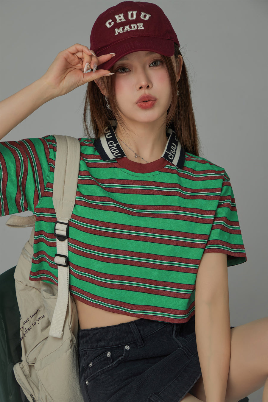 CHUU Striped Cropped T-Shirt