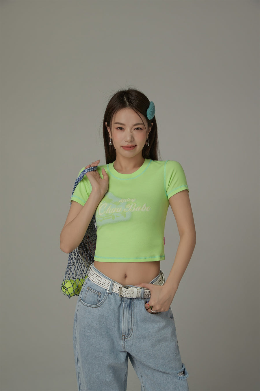 CHUU Chuu Babe Color Line Short Sleeve Crop T-Shirt