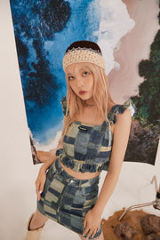 Vintage Denim Patchwork Print Top