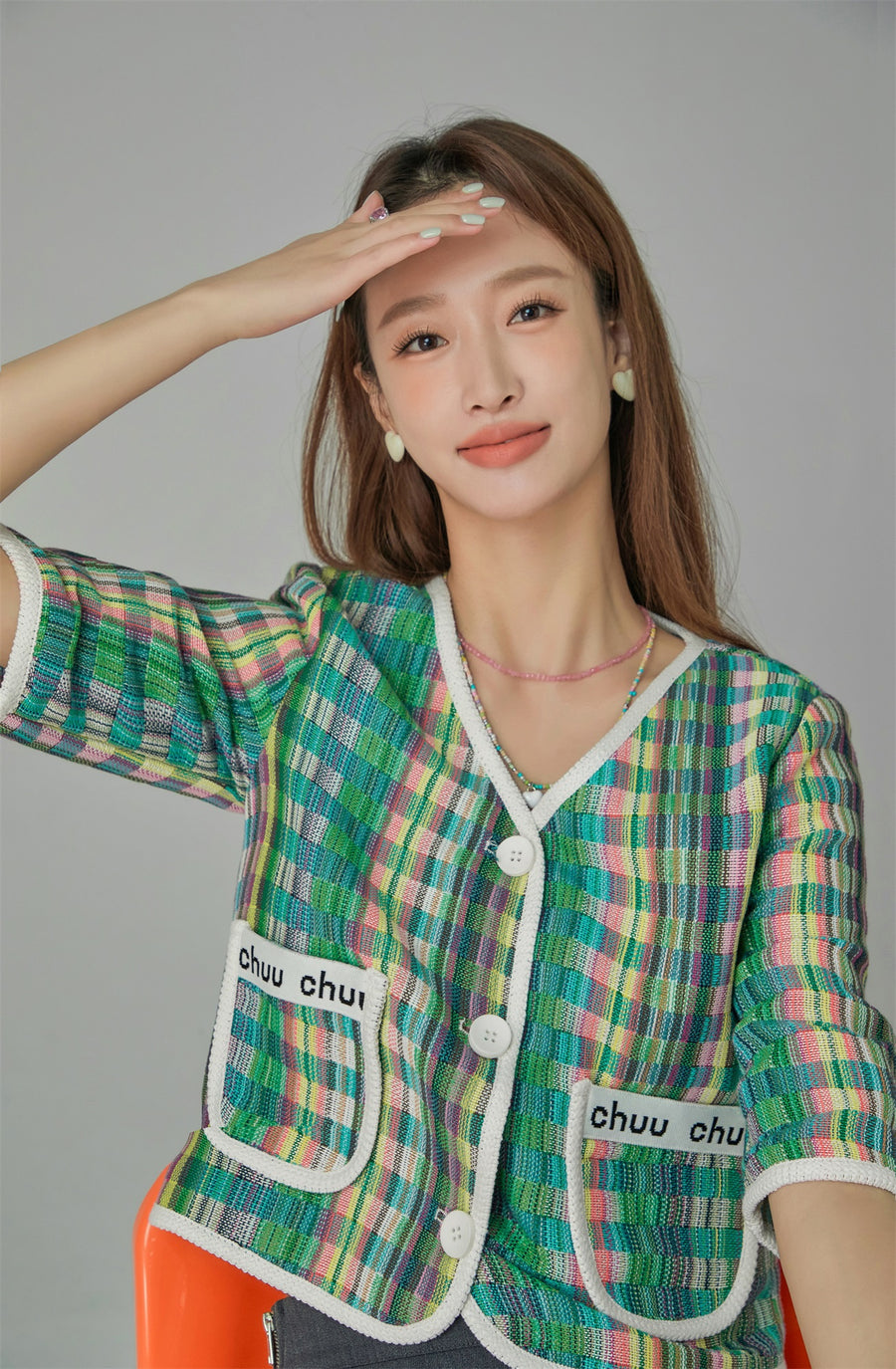 CHUU Rainbow Checked Tweed Jacket