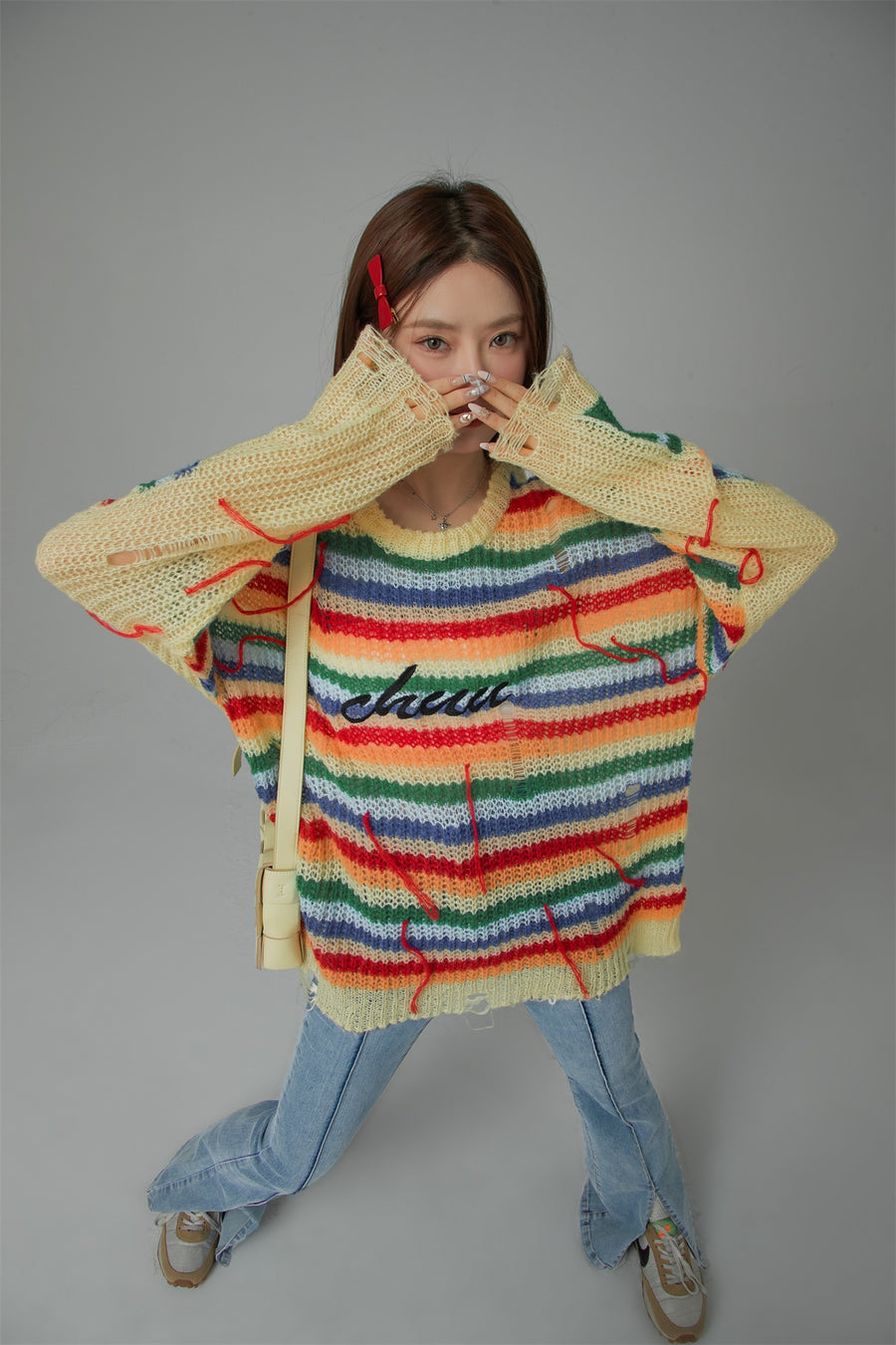 CHUU Rainbow Stripe Knit Sweater