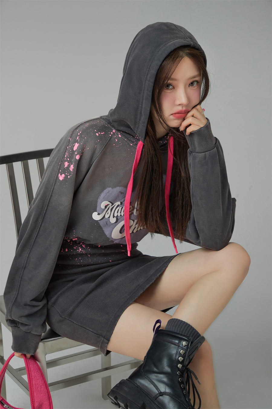 CHUU Chuu Heart Casual Hooded Dress