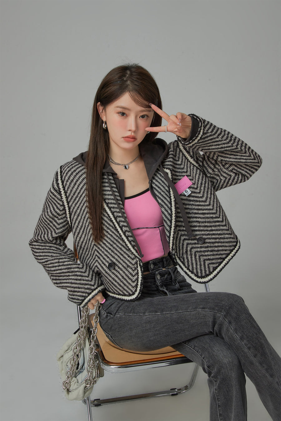 CHUU Big Time Luck Striped Loose Fit Short Jacket