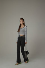 Slit Bootcut Crisscross Band Pants