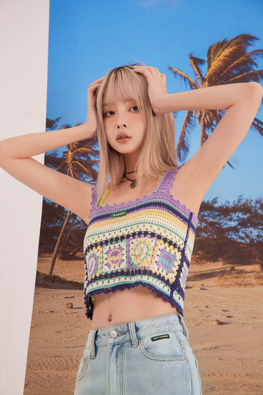 CHUU Vintage Crochet Crop Sleeveless Top