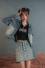 Gradient Argyle Denim Skirt